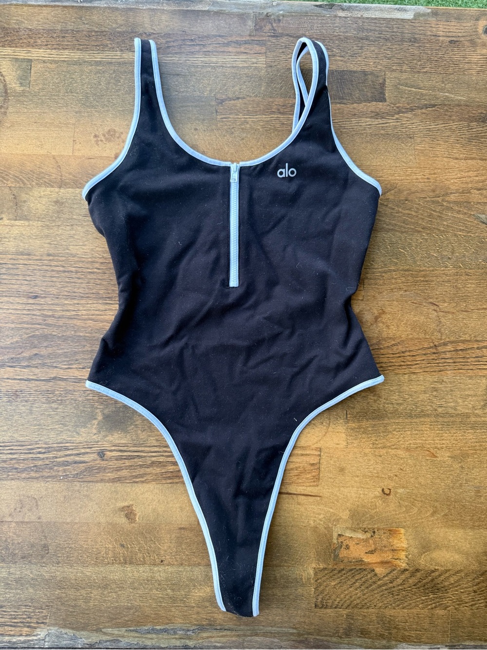 ALO Yoga Black One-Piece with White Trim